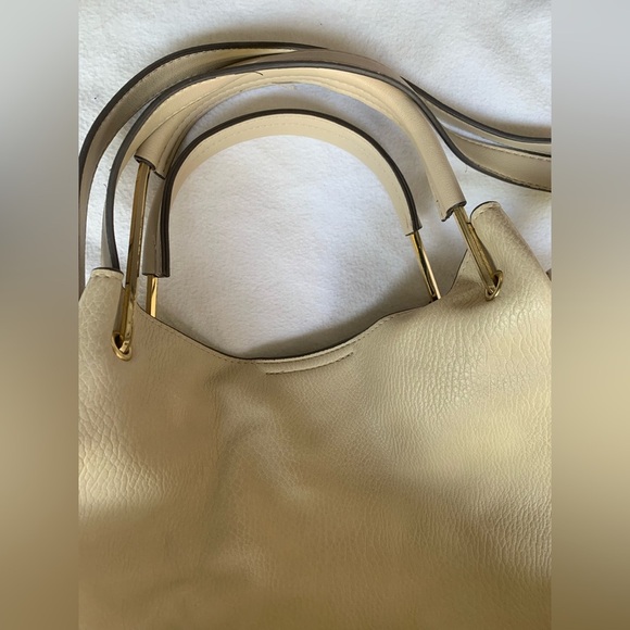 SANDRA ROBERTS SQUARED Large Leather Ivory Shoulder Bag Double Handles Womens - Picture 5 of 14